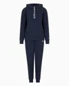 Ea7 Stretch Cotton Jersey Hooded Tracksuit In Navy Blue