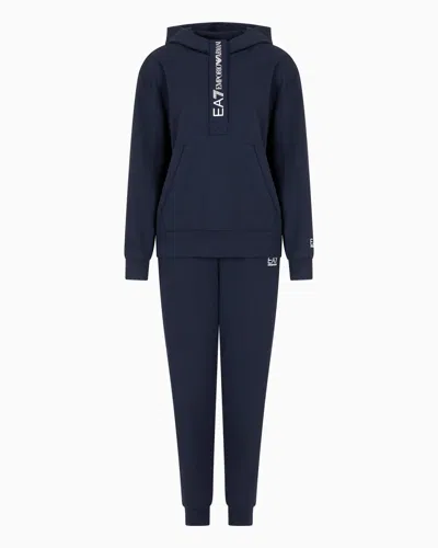 Ea7 Stretch Cotton Jersey Hooded Tracksuit In Navy Blue