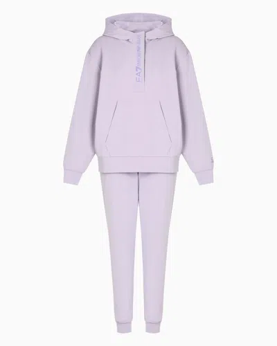 Ea7 Stretch Cotton Jersey Hooded Tracksuit In Purple