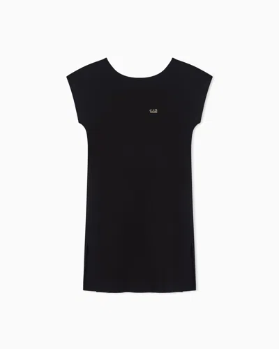 Ea7 Stretch Cotton Jersey Short Dress In Black