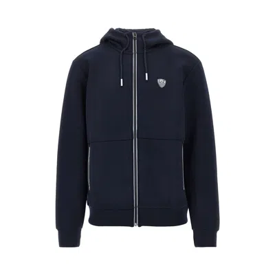 Ea7 Stretch Jersey Full-zip Hoodie In Blue