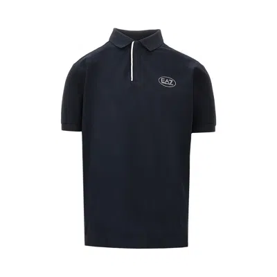 Ea7 Stretch Piquet Polo Shirt In Blue