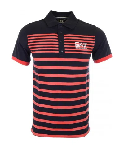 Ea7 Striped Lapel Polo Shirt In Black
