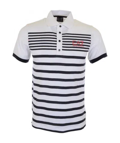 Ea7 Striped Lapel Polo Shirt In White