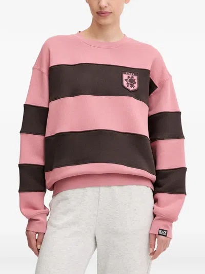 Ea7 Striped Logo-patch Top In Pink