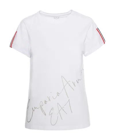 Ea7 Striped Short-sleeved T-shirt In White