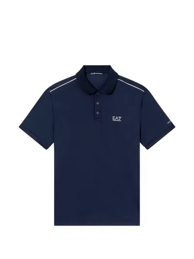 Ea7 Striped-trim Short-sleeved Polo Shirt In Blue