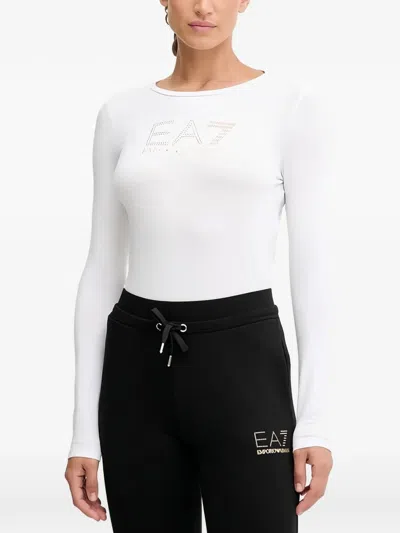 Ea7 Studded Details T-shirt In White