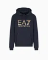 Ea7 Sweat-shirt À Capuche Logo Series En Coton Stretch Avec Grand Logo In Blue