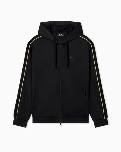 Ea7 Sweat-shirt À Capuche Soccer En Tissu Technique Stretch In Black