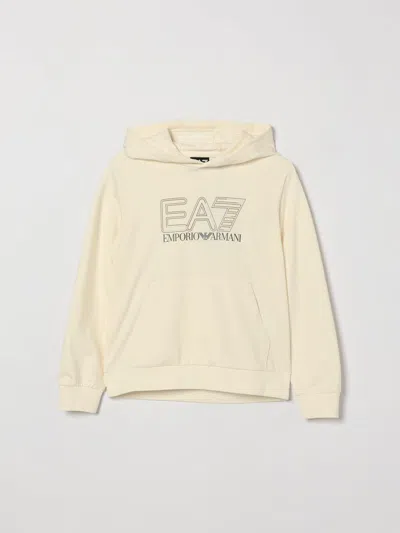 Ea7 Kids'  Cotton Hoodie With Logo In Neutral