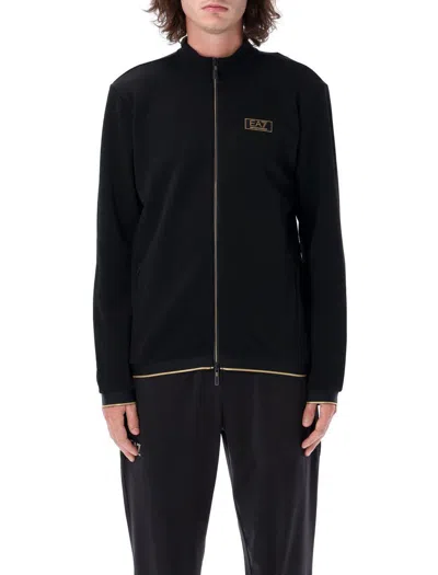 Ea7 Emporio Armani Gold Label Stretch Technical-piqué Sweatshirt In Black