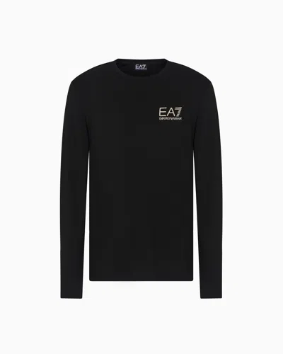 Ea7 T-shirt À Manches Longues Gold Label En Mélange De Viscose In Black