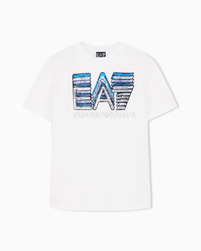 Ea7 T-shirt Logo Series En Jersey Avec Paillettes Multicolores