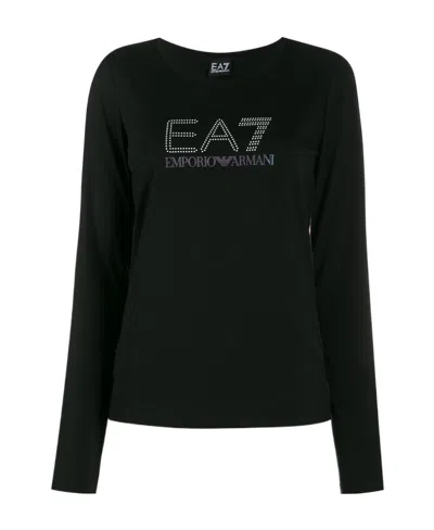 Ea7 T-shirt With Round Neck And Long Sleeves In Black