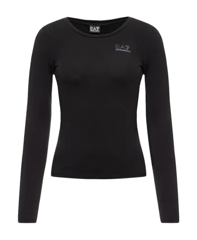 Ea7 T-shirt With Round Neck And Long Sleeves In Black