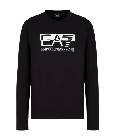 Ea7 T-shirt With Round Neck And Long Sleeves In Black