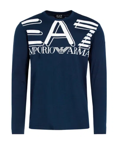 Ea7 T-shirt With Round Neck And Long Sleeves In Blue