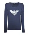 Ea7 T-shirt With Round Neck And Long Sleeves In Blue