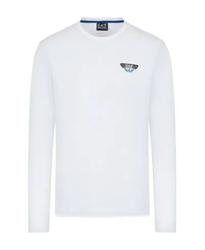 Ea7 T-shirt With Round Neck And Long Sleeves In White