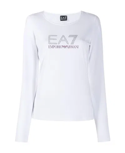 Ea7 T-shirt With Round Neck And Long Sleeves In White