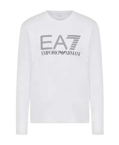 Ea7 T-shirt With Round Neck And Long Sleeves In White