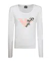 Ea7 T-shirt With Round Neck And Long Sleeves In White