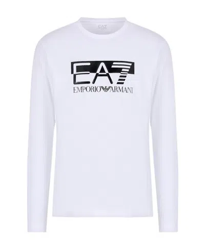 Ea7 T-shirt With Round Neck And Long Sleeves In White