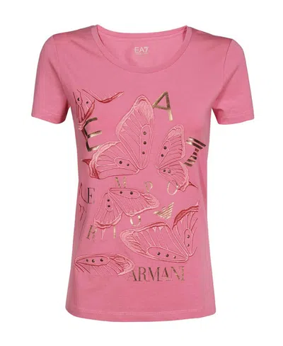 Ea7 T-shirt With Round Neck And Short Sleeves In Pink