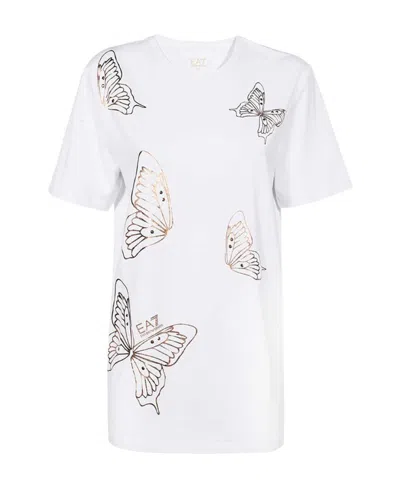 Ea7 T-shirt With Round Neck And Short Sleeves In White