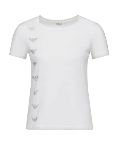 Ea7 T-shirt With Round Neck And Short Sleeves In White