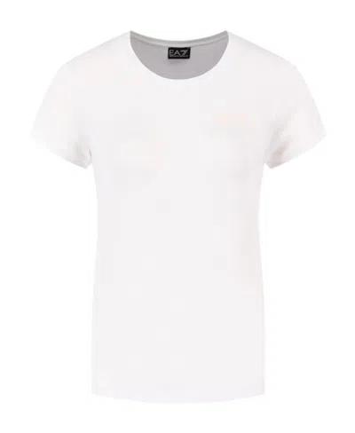 Ea7 T-shirt With Round Neck And Short Sleeves In White