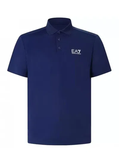 Ea7 Tennis Club Stretch-cotton Jersey Polo Shirt In Medieval Blue