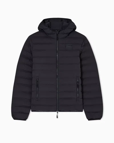 Ea7 Water-resistant Winter Jacket With A Fixed Hood In Black