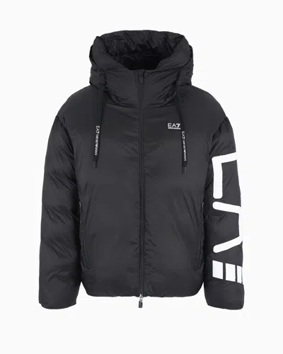 Ea7 Technical Fabric Padded Jacket With Hood In Schwarz