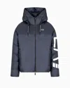 Ea7 Technical Fabric Padded Jacket With Hood In Blue