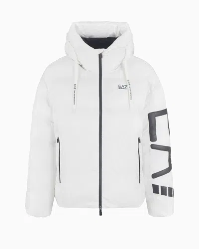 Ea7 Technical Fabric Padded Jacket With Hood In Weiss