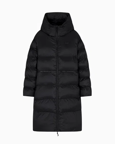 Ea7 Technical Fabric Padded Parka With Hood In Black