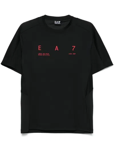 Ea7 Graphic Series Stretch Technical Fabric Crew-neck T-shirt In Black