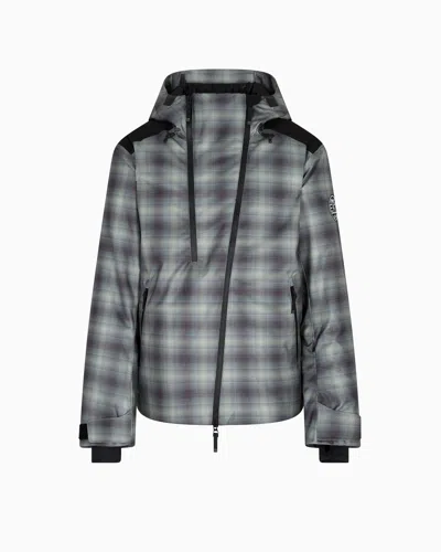 Ea7 Technical Ski Jacket In A Check Motif With Stratum7 Padding In Gray