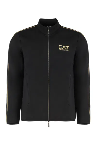 Ea7 Techno Fabric Full-zip Sweatshirt In Black