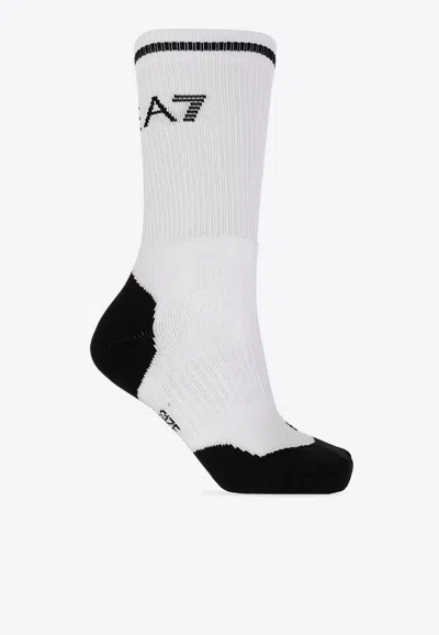Ea7 Tennis Pro Branded Ankle Socks In White