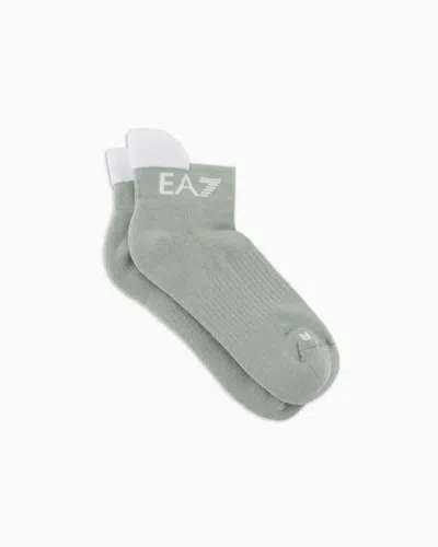 Ea7 Tennis Pro Cotton-blend Ankle Socks In Light Blue