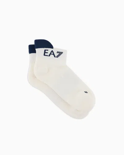 Ea7 Tennis Pro Cotton-blend Ankle Socks In White