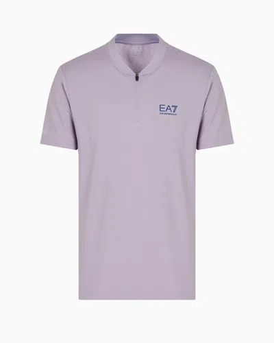 Ea7 Tennis Pro Henley-collar Polo Shirt In Ventus7 Technical Fabric In Violett