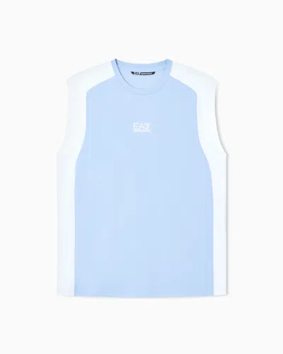 Ea7 Tennis Pro Tank Top In Ventus7 Colour-block Technical Fabric In Blue