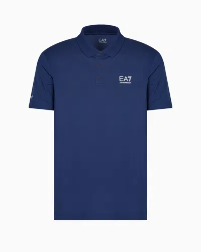 Ea7 Tennis Pro Two-tone Polo Shirt In Ventus7 Technical Fabric In Blau