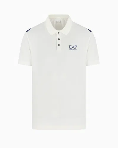 Ea7 Tennis Pro Two-tone Polo Shirt In Ventus7 Technical Fabric In White