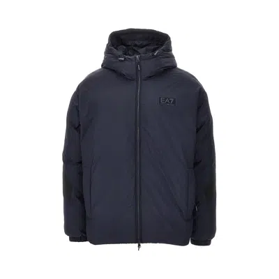 Ea7 Ter-repellent Fabric Padded Jacket In Blue