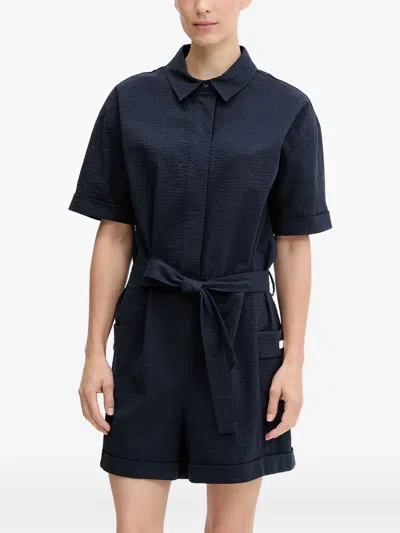 Ea7 Textured Belted Playsuit In Blue